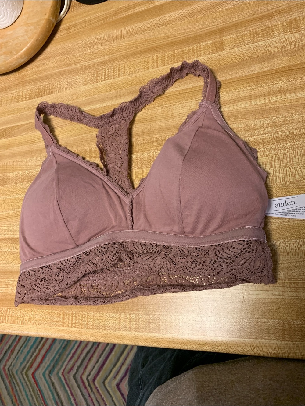 Auden Lightly Lined Racerback Bralette - Dusty Rose Lace - Picture 7 of 10